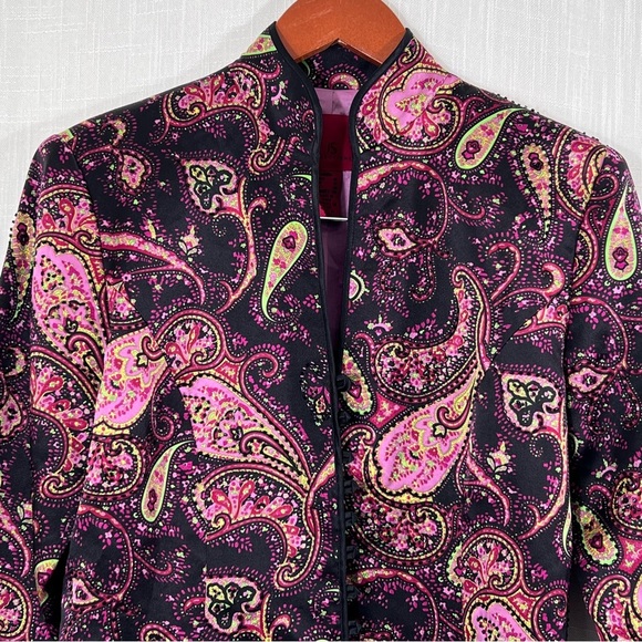 JS Collections Silk Paisley Beaded Jacket Button Front Blazer Coat Size 10 - Picture 2 of 16